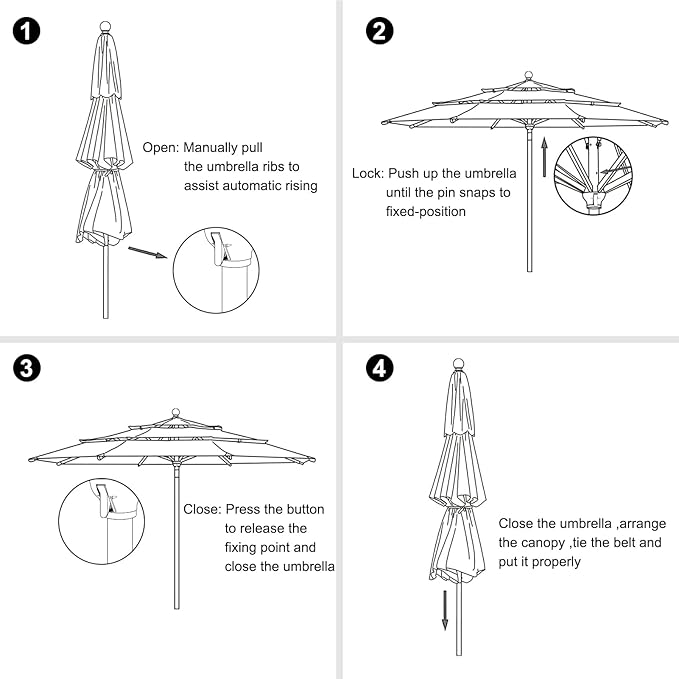 EliteShade USA 10-Year-Non-Fading 11Ft 3 Tiers Market Umbrella Patio Outdoor Cylinder Auto Push-up Table Umbrella with Ventilation, Sunflower Yellow