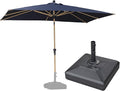 PURPLE LEAF 6.5' x 10' Outdoor Umbrella with Base Patio Umbrella Rectangular Outdoor Table Umbrella with Push Button Tilt & Crank and 8 Ribs Aluminum Market Umbrella for Backyard Deck, Navy Blue