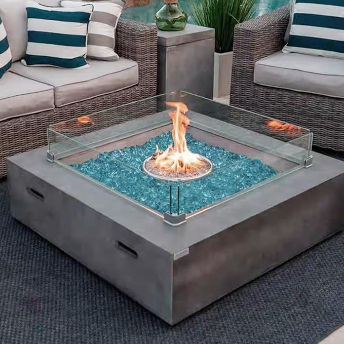 Fire Glass for Propane Fire Pit, 1/2 Inch High Reflective Fireplace Glass Rocks for Fire Pit Table, Fire Pit Glass Rocks for Outdoor Fire Table and Landscaping, 5 lbs, Aqua Blue