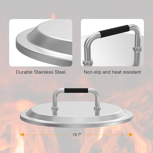 19.7" Fire Pit Lid with Handle for Solo Stove Bonfire 2.0 Fire Pit,Stainless Steel Hard Cover with Grill Cover,Camping Stove Accessories for Other 19.5" Outdoor Low Smoke Stoves