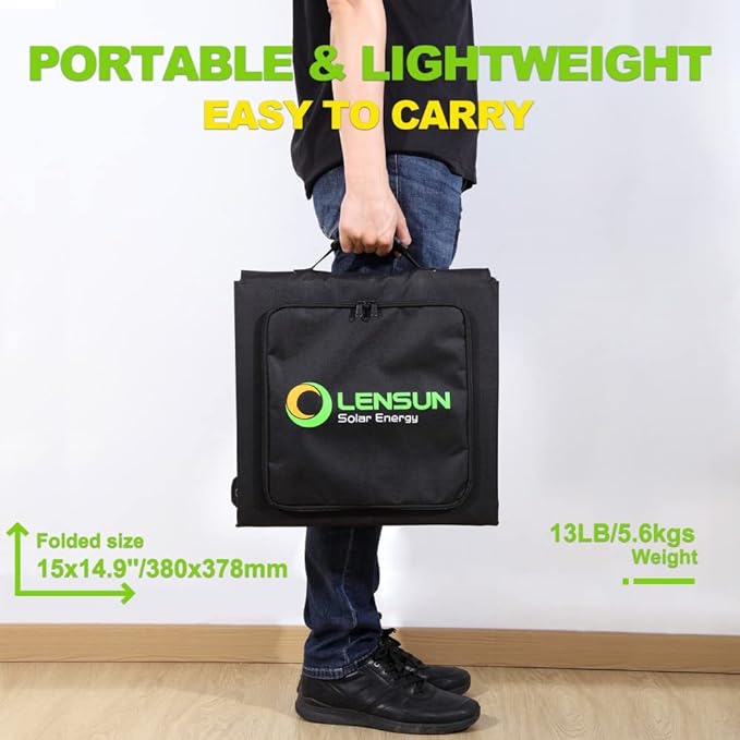LENSUNSOLAR 200W 12V Portable Solar Panel Blanket with Standard Connectors for Solar Generator Power Station, Lightweight Ultra-Thin only 5.2 kgs/11.4 lbs