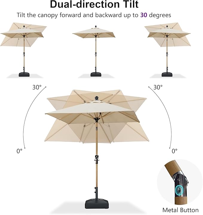 PURPLE LEAF 8' x 8' Square Outdoor Table Umbrella with Base Patio Umbrella Aluminum Market Umbrella with Push Button Tilt & Crank and 8 Ribs Outdoor Umbrella for Pool Backyard Beach, Beige