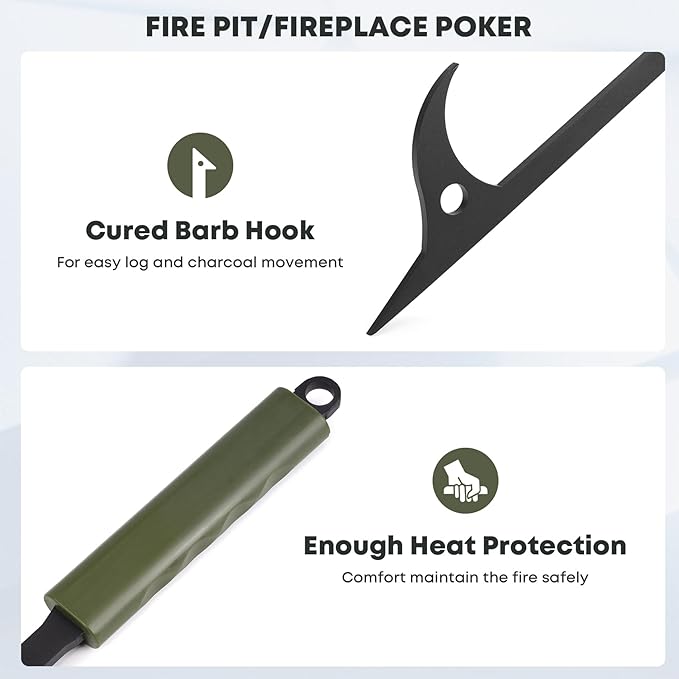 Stanbroil 3Pcs Fire Pit Tools Set, 40" Fire Poker and Fire Log Tongs Shovel, Wrought Iron Large Fireplace Tools Set with Metal Base and Rubber Handle for Campfire Bonfire