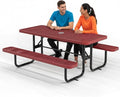 Commercial Heavy-Duty Metal Picnic Table - ADA Compliant, Adjustable Seats, Umbrella Hole, Expanded Metal (Red, 6' Rectangular)