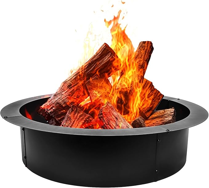 Fire Pit Ring 36-Inch Outer/30-Inch Inner Diameter for Outside, Heavy Duty Steel Wood Burning Fire Pit Ring Insert, DIY Ring Insert, Easy Setup Above or In-Ground for Backyard, Camping, Black