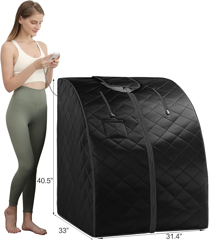 ZONEMEL Oversize Portable Far Infrared 1 Person Sauna, Personal Sauna Spa for Relaxation at Home, with Handheld Remote Control, Heated Footpad and Folding Chair (L 33.0” x W 31.5” x H 40”, X-Large)