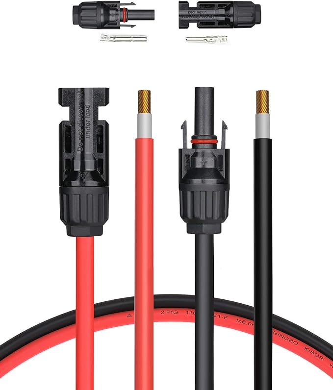 BougeRV 30 Feet 10AWG Solar Extension Cable with Female and Male Connector with Extra Pair of Connectors Solar Panel Adaptor Kit Tool (30FT Red + 30FT Black)