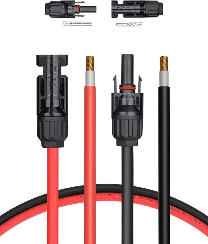 BougeRV 60 Feet 10AWG Solar Extension Cable with Female and Male Connector with Extra Pair of Connectors Solar Panel Adaptor Kit Tool (60FT Red + 60FT Black)
