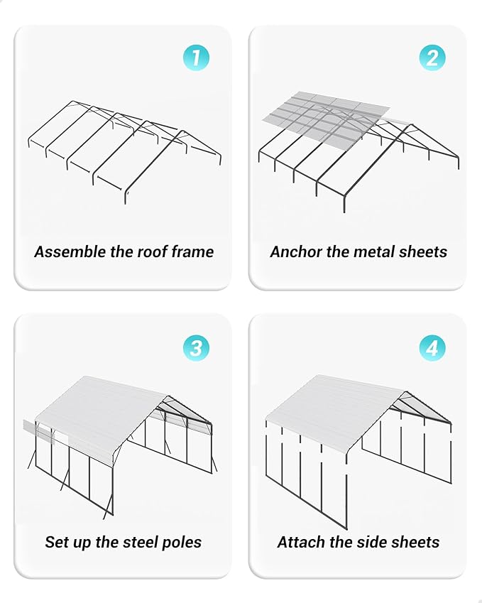 Garveelife 20'x20'x13' Metal Carport for 2 Cars, Heavy Duty Car Ports for Heavy Snow, Reinforced Frame, Tall Metal Car Ports for Bass Boats, Full-Sized Pickup Trucks, and Tractors, N.W. 800 Lbs