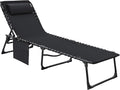 Flamaker Foldable Chaise Lounge Chair 5-Position Adjustable, Tanning Chair with Side Pocket, Outdoor Sunbathing for Pool, Beach, Patio, Lawn, Indoor Recliner Chair for Napping(Black, 1 Pcs)