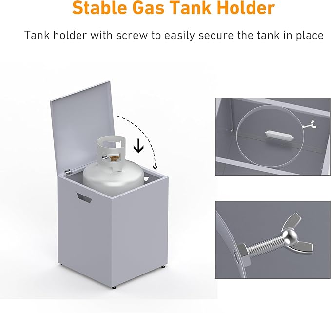 Stanbroil Propane Tank Cover Table Hideaway Table, 16" Storage Side Table for 20 lb Propane Tank, Outdoor Gas Tank Storage Box with Side Handles, Grey