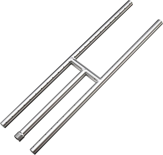 Onlyfire Stainless Steel Fireplace H-Burner for Natural Gas & Propane Fire Pit and Fireplace, 24 x 6 Inch Rectangular DIY Firepit H Burner for Indoor and Outdoor, BTU Max 125,000