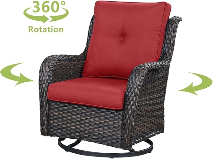 HUMMUH Outdoor Patio Furniture with Fire Pit Table Outdoor Conversation Set PE Wicker Patio Couch Swivel Glider Chairs for Balcony Garden,Lawn,Deck