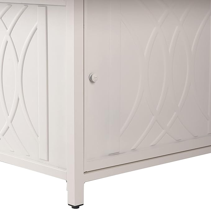 Square 42 in. x 42 in. Aluminum Propane Fire Pit Table with Glass Beads, Two Covers, Lid, 57,000 BTUs in White Finish