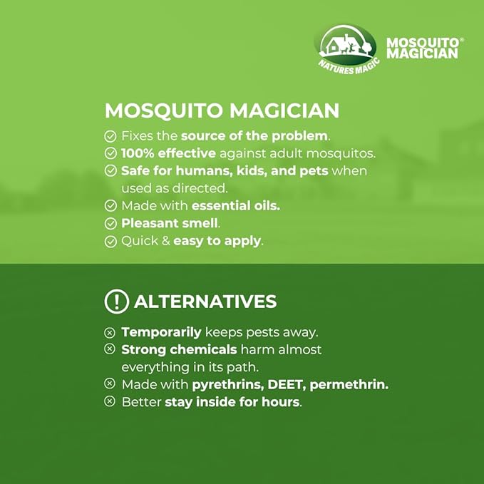 Mosquito Magician Indoor and Outdoor Spray - Use for Carpet, Furniture, Bedding, Couches & Pets – Plant-Sourced with Essential Oil – Lemongrass, 32 OZ
