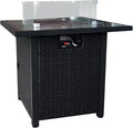 Fire Pit Table 28" Wicker &Rattan Square Propane Outdoor Fire Pit with Lid, Glass Wind Guard, CSA Listed, 50,000BTU, Gas Fire Pit Table for Patio Garden Backyard Deck (Black)