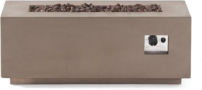 Outdoor Propane Fire Pit Table for Outside Patio, 40 Inch Concrete Fire Pit Table, Rectangle Gas Fire Pit for Garden, Pool, Backyard, 40,000 BTU, Free Lava Rocks, Light Grey