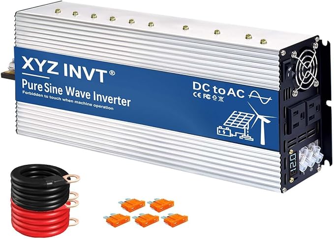 3500W Pure Sine Wave Inverter 12V to 120V AC, 7000W Peak Power - Portable Power Converter for Solar System, Off-Grid Home, RV, Truck & Camping