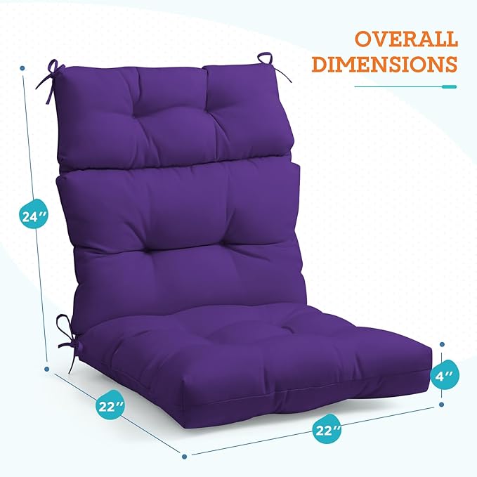 EAGLE PEAK Tufted Outdoor/Indoor High Back Patio Chair Cushions, Set of 2, 46'' x 22'', Purple