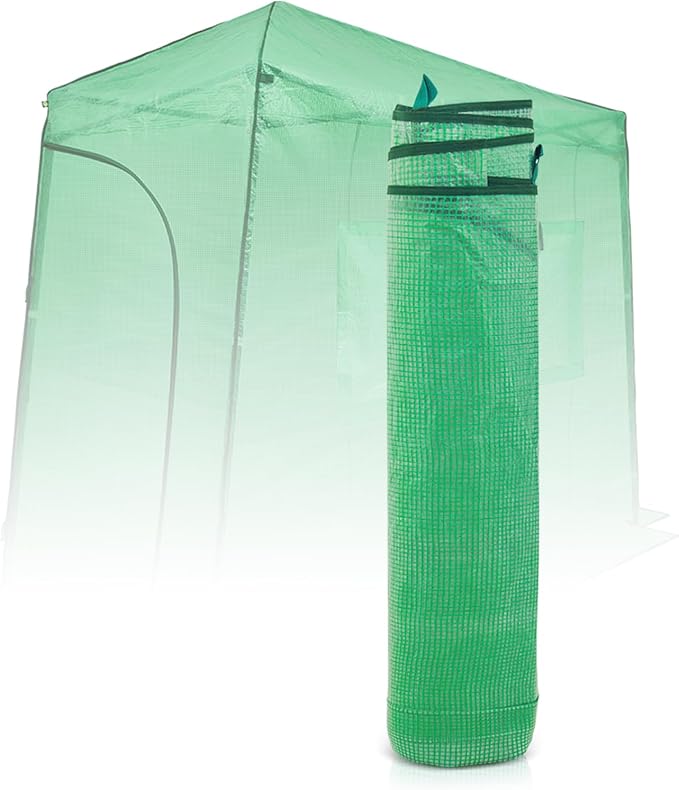 EAGLE PEAK Replacement Cover for 9x4 Portable Lean-to Greenhouse, 2 Roll-Up Zipper Entry Doors and 1 Large Roll-Up Side Window (Frame Not Included), Green