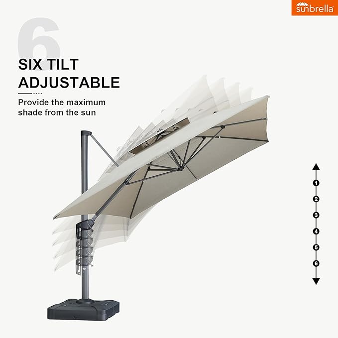 PURPLE LEAF Sunbrella Patio Umbrella 10' X 13' Outdoor Cantilever Umbrella Large Rectangle Double Top Heavy Duty Offset Umbrella with 360-Degree Rotation for Pool Garden Deck Cast Ash