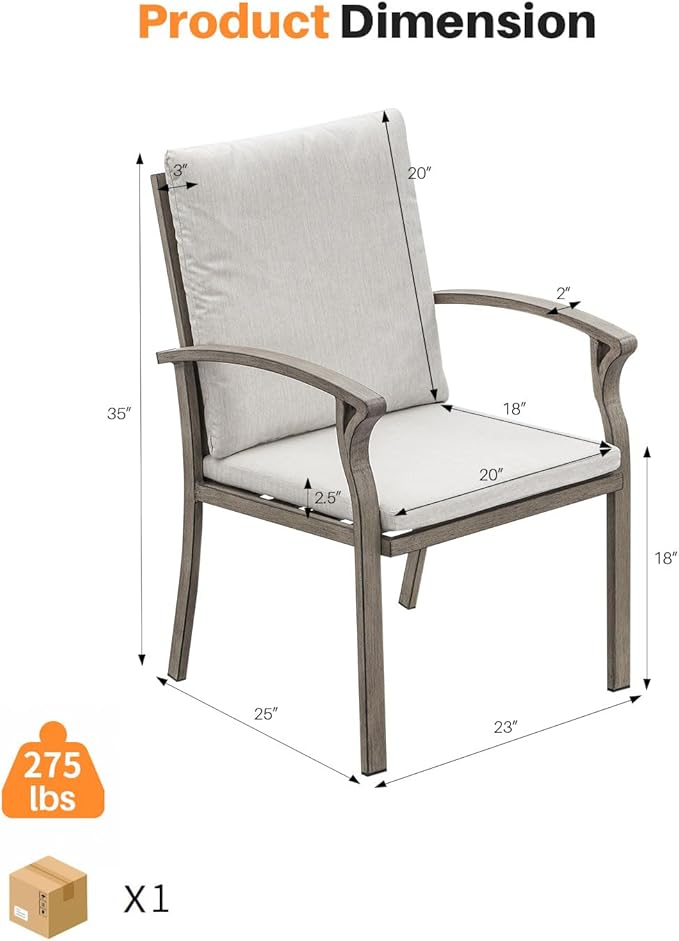 SEEHILL Outdoor Dining Chairs Set of 2, High Backrest Patio Chairs Set with Thick Cushion, All Weather Aluminum Patio Dining Chairs, Patio Furniture Set for Garden, Backyard, Deck, Pool, Limed Oak