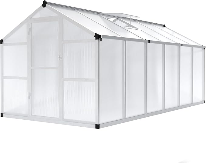 Garvee 8x12 FT Greenhouse - Aluminum Greenhouses for Outdoors, Large Polycarbonate Greenhouse with Roof Vent, Heavy Duty Walk-in Green Houses for Outside Garden, Backyard, Patio, Lawn, Easy Assembly