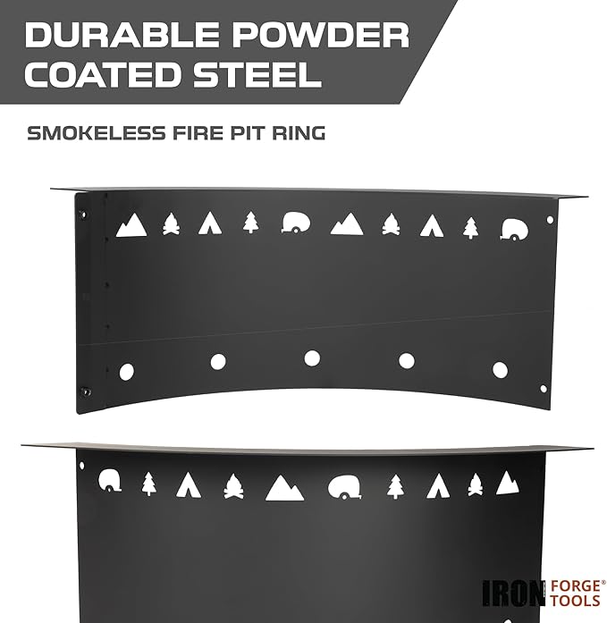 Iron Forge Tools Fire Pit Ring 36 Inch Outer/30 Inch Inner - Outdoor Heavy Duty Metal Round Smokeless Permanent Fire Ring Insert Liner (36x30x10)