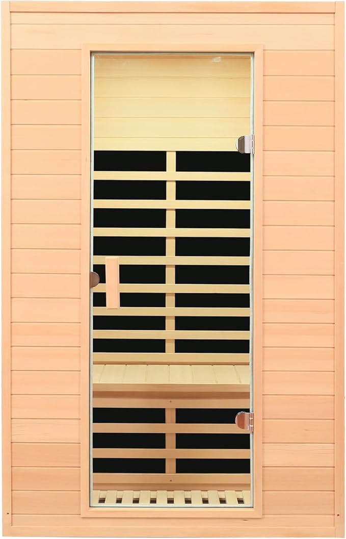 2 Person Infrared Sauna, Low EMF Infrared Saunas for Home 2 Person Indoor Home Sauna Canadian Hemlock Wooden Sauna Room with Bluetooth Speakers, LED Reading Lamps, 1500Watt