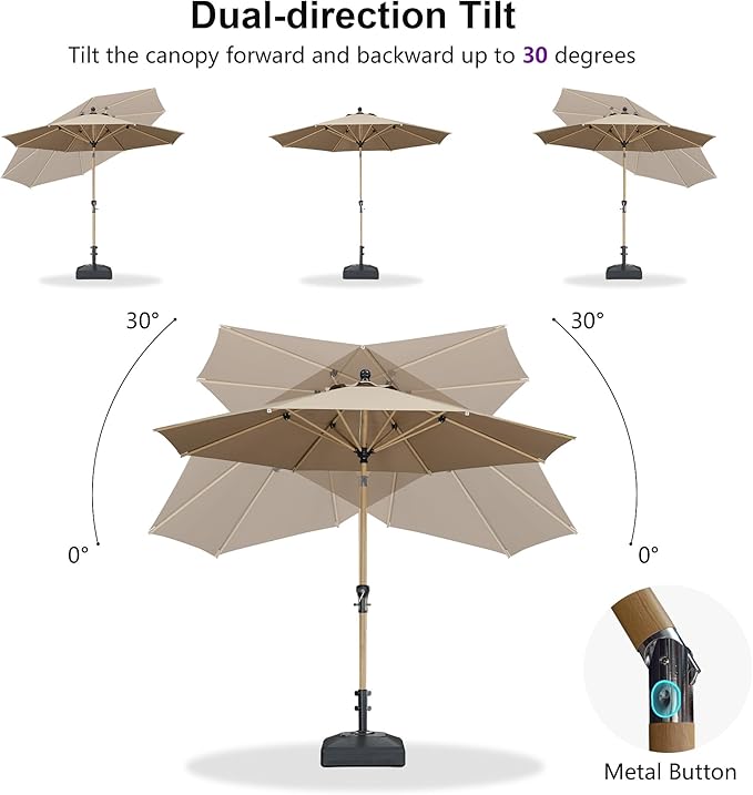 PURPLE LEAF 10 Feet Patio Umbrella with Base Outdoor Umbrella Round Market Umbrella for Table with Push Button Tilt & Crank and 8 Ribs Aluminum Pool Umbrella for Beach Patio, Taupe