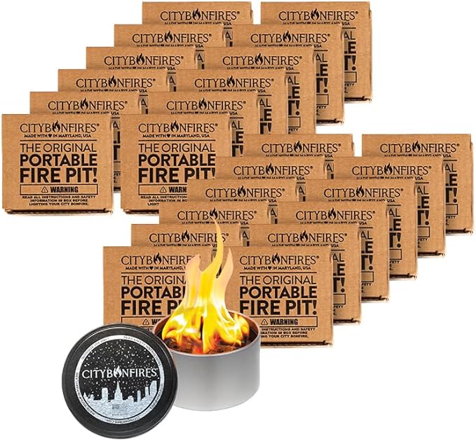 City Bonfires Portable Fire Pit - Mini Fire Pit, Table Top Firepit, No Wood, No Embers, 3-5 Hours of Burn Time - Food Safe for Smores - Lightweight, Emergency Heat, Camping Stove (24-Pack)