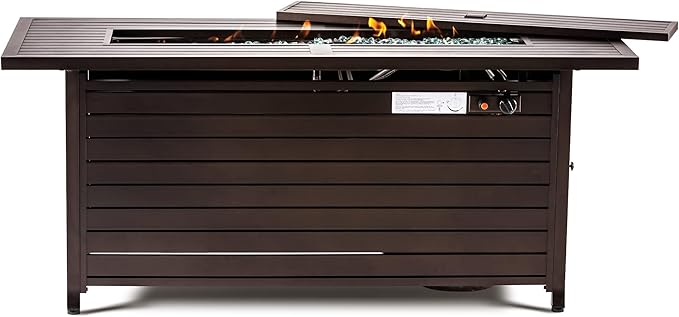 LEGACY HEATING 57 inch Gas Fire Pit Table Outdoor Propane Fire Pit Table, 50000BTU Fire Table with Lid, Retangular Bronze Firepit Table for Garden Courtyard Deck Poolside Party