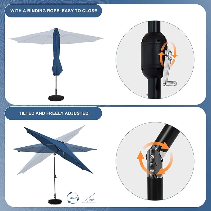 Sundale Outdoor Olefin 5-Year-Non-Fading Patio Umbrella with Sand Bag Umbrella Base, Outdoor Umbrella with Tilt and Crank