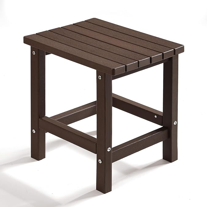 PASAMIC Adirondack Square Outdoor Side Table, HDPE Small Outdoor Table, Patio End Table for Patio, Pool, Backyard, Weather-Resistant (Brown)