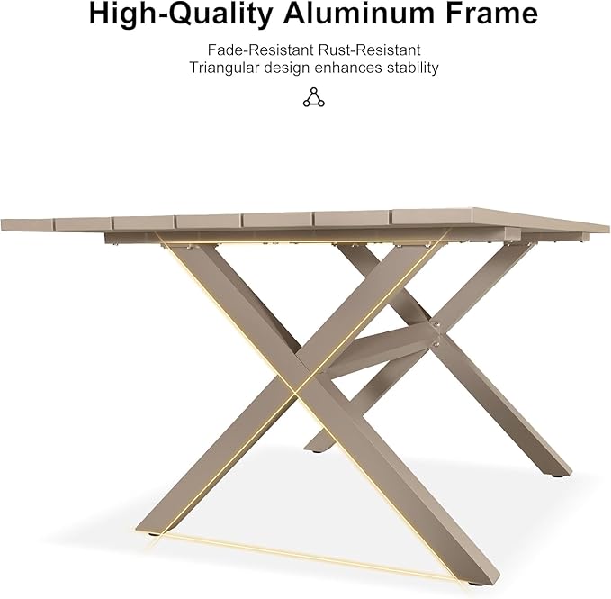 PURPLE LEAF 7 Pieces Longer Patio Dining Set with Outdoor Aluminium Dining Table and Woven Chairs Modern Metal Furniture Cushions Sets for Garden Yard Indoor Decor Kitchen Champagne