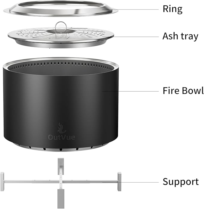27 inch Stainless Steel Smokeless Fire Pit, Outdoor Smokeless Firepit, Wood Burning Fire Pits for Camping, Bonfire, Low Smoke Firepit for Outside (Vertical Hole)
