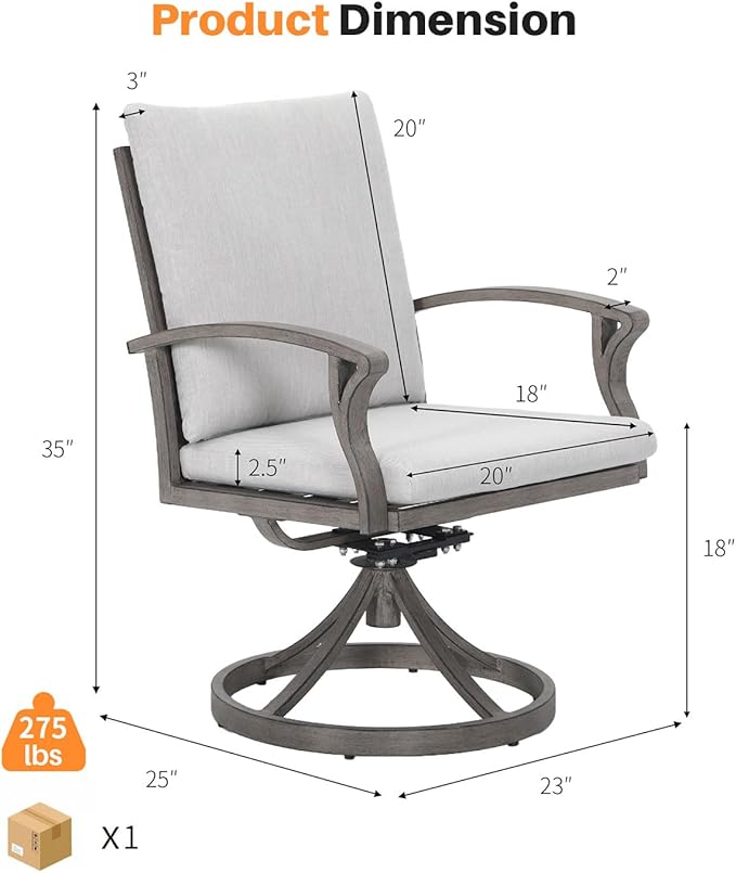 SEEHILL Swivel Patio Dining Chairs Set of 2, Aluminum Outdoor Swivel Rocking Dining Chairs with Cushions, Outdoor Dining Set Patio Furniture Set for Backyard, Deck, Garden, Pool, Limed Oak