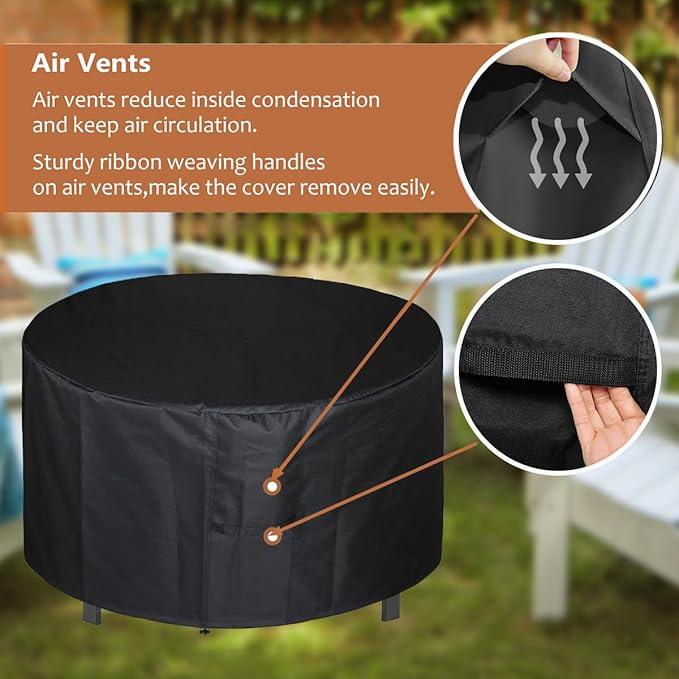 SheeChung Fire Pit Cover Round 36”D X 20”H,Heavy Duty 600D Polyester Outdoor Fire Pit Cover,Waterproof Patio Fire Table Cover,Fits 33-36 inch Gas Firepit/Bowl