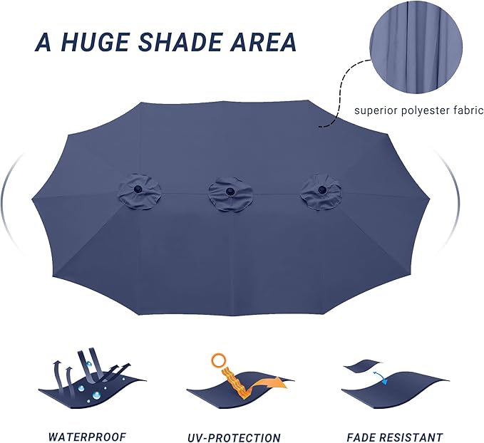 Bigroof 15ft x 9ft Patio Double-Sided Umbrella with Base & Crank, Extra Large Rectangular Outdoor Umbrella for Patio, Lawn & Garden, Beige
