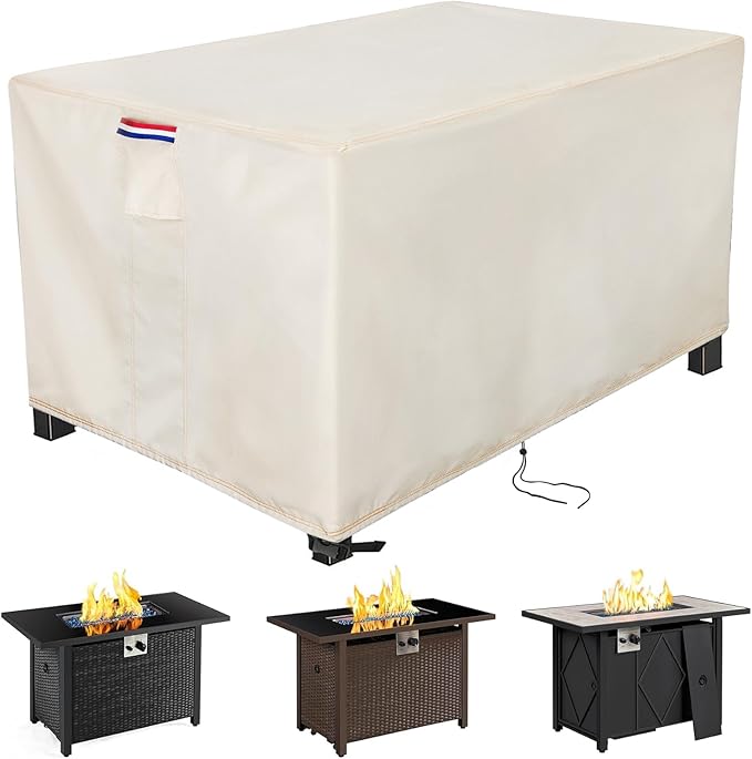 Fire Pit Cover Rectangular 48 Inch - Waterproof Outdoor Fire Table Cover Rectangle Heavy Duty, 600D Patio Propane Gas Firepit Cover Rectangular Tear Weather Resistant - 48 x 24 x 24 Inch Beige