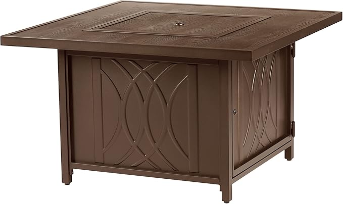 Square 42 in. x 42 in. Aluminum Propane Fire Pit Table with Glass Beads, Two Covers, Lid, 57,000 BTUs in Brown Finish