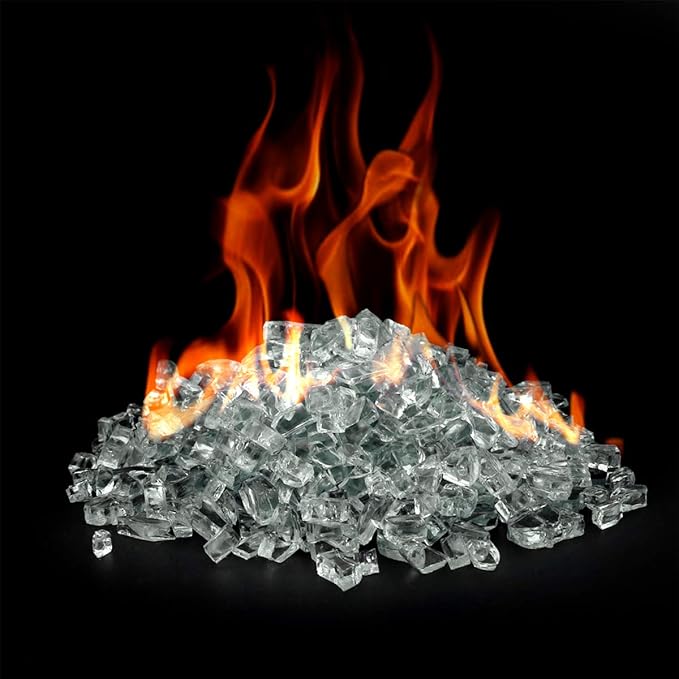 Onlyfire 10 lbs Fire Glass for Propane Fire Pit, 1/4-Inch High Luster Fireplace Glass Rocks for Fire Pit Table, Crystal Ice