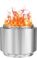 Kurapika 19-Inch Smokeless Fire Pit for Outside, Portable Outdoor Smokeless Stove - Wood Burning Stainless Steel Fireplace with Ash Poker & Carry Bag, Low Smoke Firepit for 4-6 People - Silver