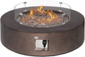 COSIEST Outdoor Propane Fire Pit Coffee Table w Bronze 42 inch Round Base Patio Heater, Certified, 50,000 BTU Stainless Steel Burner, Wind Guard, Tank Outside, Free Lava Rocks, Waterproof Cover