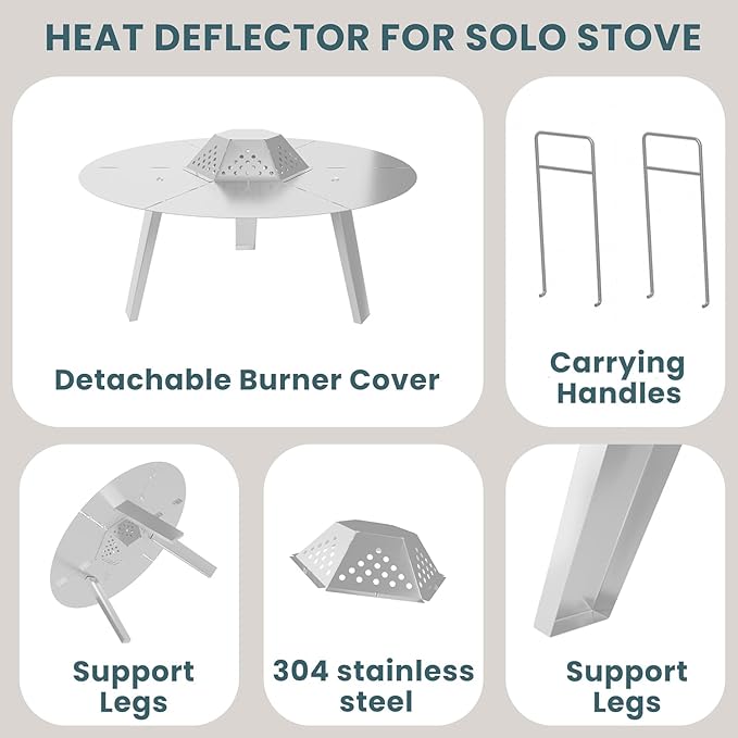 Heat Deflector for Solo Stove Bonfire 19.5",304 Stainless Steel Heat Diffuser with Handle&Legs,Heat Radiation for Wider Warmth Area,Compatible with Bonfire 19.5"Outdoor Fire Pits,for Backyard,Camping