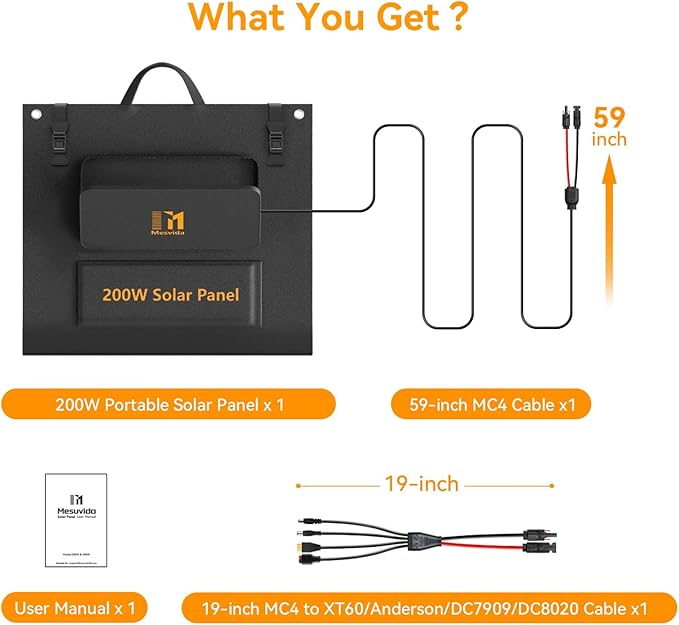 200 Watt Portable Folding Solar Panels IP68 Waterproof ETFE Coating 24V MC4 Output for Power Stations Solar Generator Camping Off-Grid RV Emergency Backup Hurricane