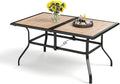 PHI VILLA Outdoor Dining Table for 6, 60" Metal Rectangle Metal Steel Table with Polywood Tabletop, Modern Long Furniture for Patio, Deck, Porch, Yard