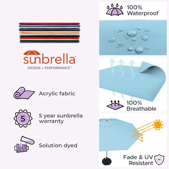 Midtown Umbrellas Push Pop Sunbrella Umbrella 8 Feet Outdoor Umbrella in Capri Fabric - Patio Umbrella, Backyard Umbrella, Garden Umbrella, Picnic Table Umbrella & Pool Umbrella - Black Pole