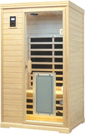 2 Person Far Infrared Sauna,Low EMF Far Infrared Sauna, Wooden Canadian Hemlock Indoor Spa Sauna 1750W Indoor Sauna with Tempered Glass Door/Speakers/Air Hole and LED Lighting/Colorful Lights