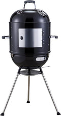 Megamaster Vertical 18 Inch Charcoal BBQ Smoker, 4-in-1 Portable Outdoor Grill with Adjustable Air Vent, 600 SQ. In Cooking Area, Built-in Temperature Gauge, BBQ Grill for Camping, Picnics - 810-36014